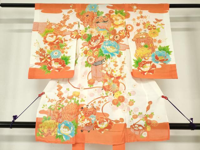 平和屋着物*夏物 お宮参り 女の子 祝着 産着 初着 のしめ 絽 駒刺繍 貝桶花文 金彩 DABH5246ea