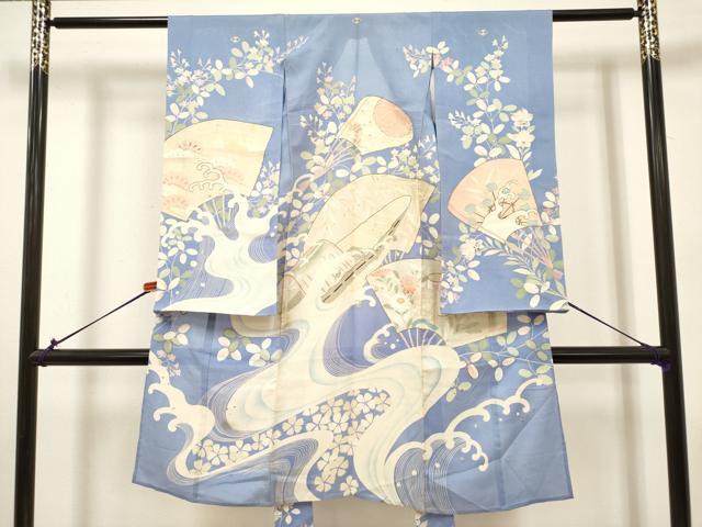 平和屋着物*夏物 お宮参り 女の子 祝着 産着 初着 のしめ 絽 駒刺繍 苫舟萩撫子文 扇面 逸品 DABH5315ea