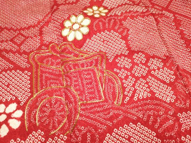 平和屋着物∵女の子 十三参り 子供 祝着 駒刺繍 絞り 束ね熨斗御所車花文 逸品 DABH5353ea