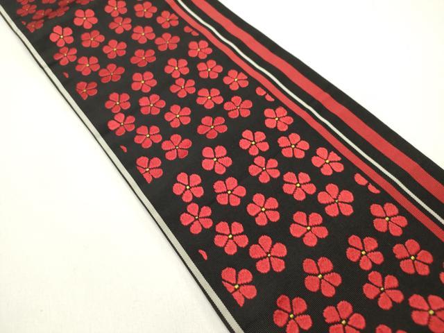 平和屋着物◎本場筑前博多織 半幅帯 舞花文 黒地 正絹 逸品 DABH5367ea