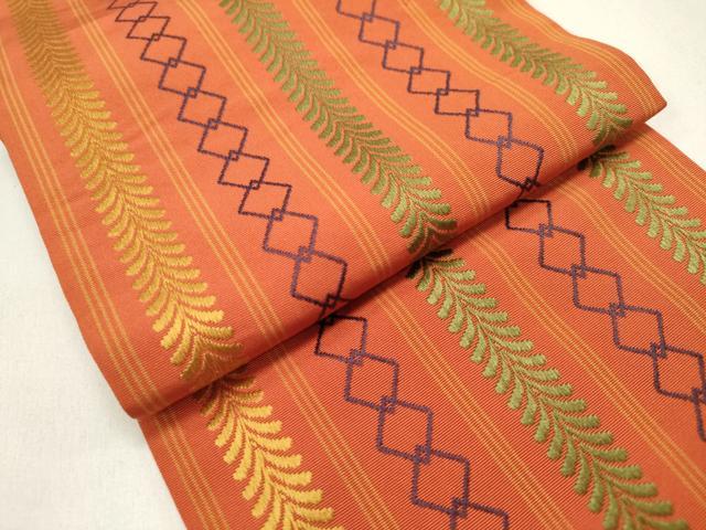 平和屋着物◎本場筑前博多織 半幅帯 菱繋ぎ 間道 正絹 逸品 DABH5368ea
