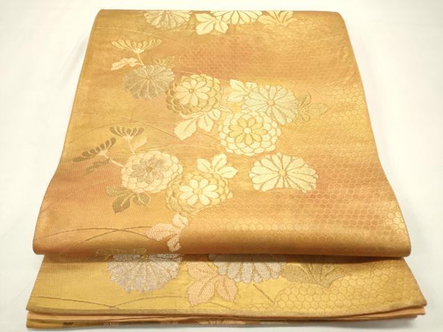 平和屋着物◎六通柄袋帯 菊 金糸 引箔 正絹 逸品 DABH5376ea