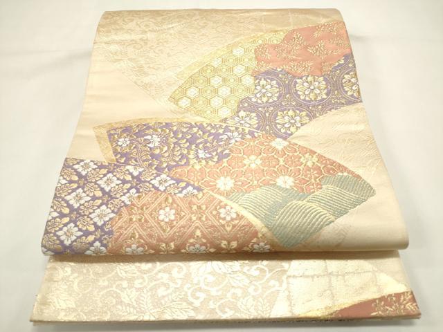 平和屋着物◎六通柄袋帯 地紙花文 金糸 正絹 逸品 DABH5386ea