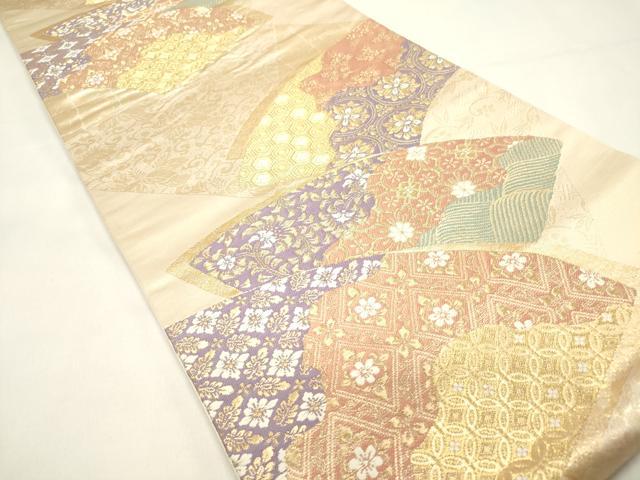 平和屋着物◎六通柄袋帯 地紙花文 金糸 正絹 逸品 DABH5386ea