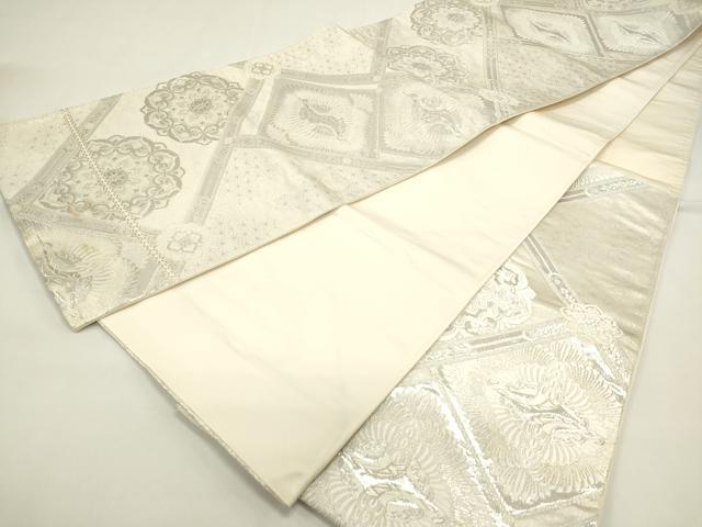 平和屋着物◎六通柄袋帯 天井双鶴花文 銀糸 正絹 逸品 DABH5389ea