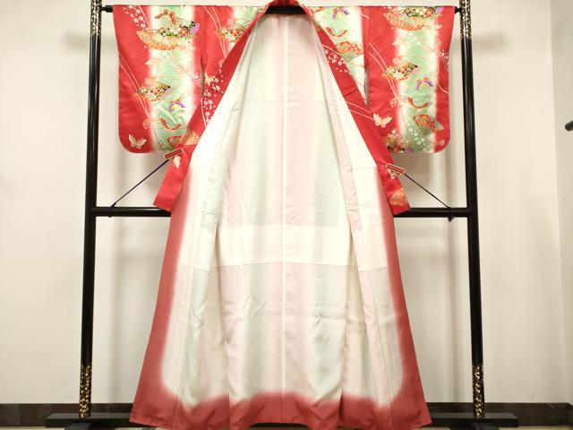 平和屋着物∵女の子 十三参り 子供 祝着 扇面花蝶間道 暈し染め 金彩 逸品 未使用 DABH5394ea