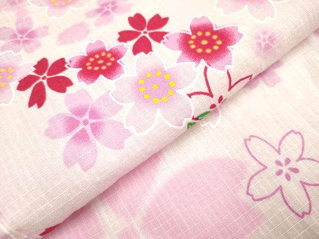平和屋着物*夏物 綿紅梅 浴衣 女の子 舞桜文 綿 逸品 DABH5423ea