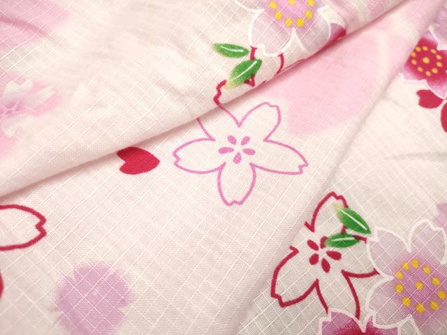 平和屋着物*夏物 綿紅梅 浴衣 女の子 舞桜文 綿 逸品 DABH5423ea