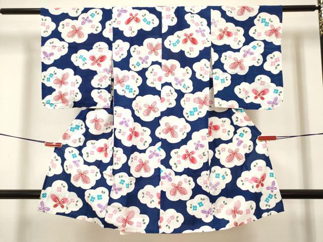平和屋着物*夏物 浴衣 女の子 注染 雲取り花蝶文 綿 逸品 DABH5427ea