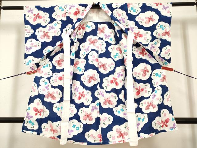 平和屋着物*夏物 浴衣 女の子 注染 雲取り花蝶文 綿 逸品 DABH5427ea