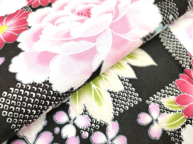 平和屋着物*夏物 綿紅梅 浴衣 女の子 牡丹花蝶文 紫陽花 アジサイ 黒地 綿 逸品 DABH5430ea
