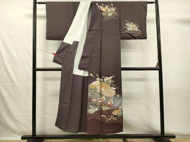 平和屋着物■訪問着 駒刺繍 地紙流水花文 鴛鴦 暈し染め 金彩 正絹 逸品 DABH5526ya