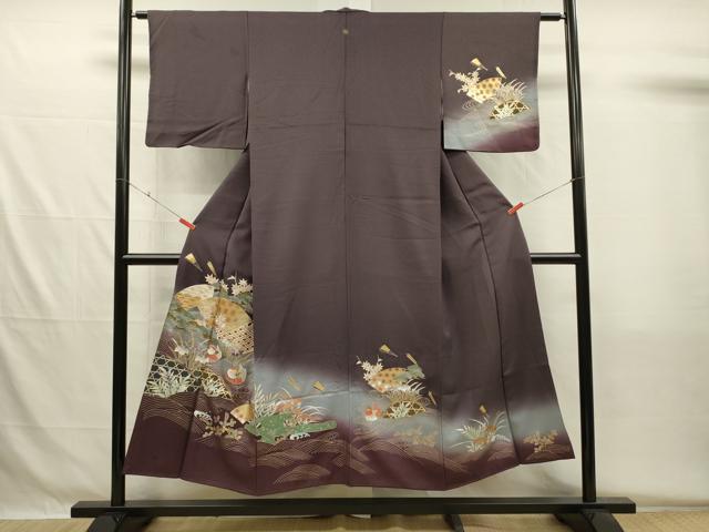 平和屋着物■訪問着 駒刺繍 地紙流水花文 鴛鴦 暈し染め 金彩 正絹 逸品 DABH5526ya