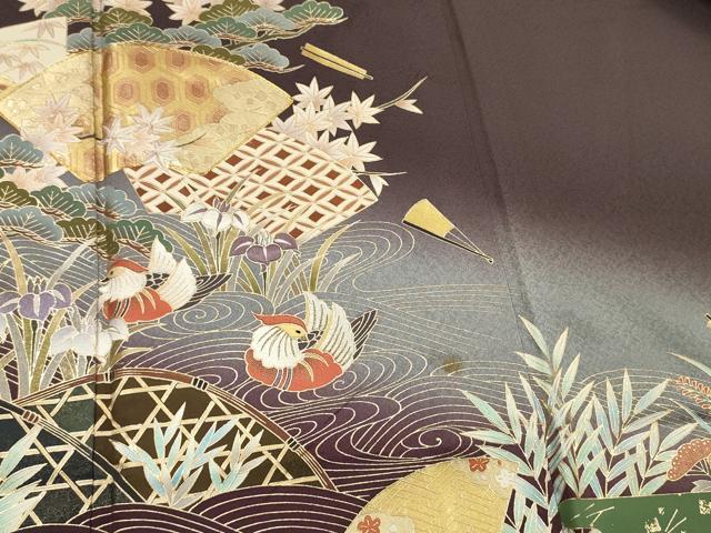 平和屋着物■訪問着 駒刺繍 地紙流水花文 鴛鴦 暈し染め 金彩 正絹 逸品 DABH5526ya