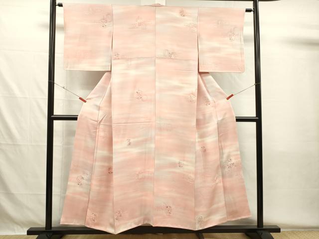 平和屋着物■上質な小紋 地紋起こし 仕覆花文 暈し染め 正絹 逸品 DABH5527ya