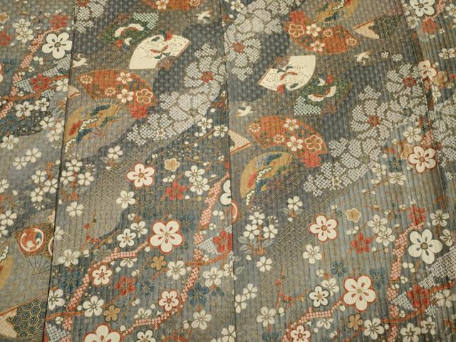 平和屋着物■小紋 扇面舞蝶花鳥文 暈し染め 金彩 ロング丈 正絹 逸品 DABH5528ya