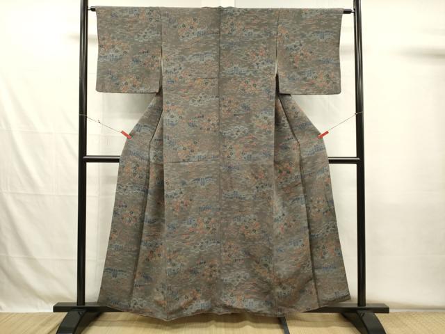 平和屋着物■上質な小紋 風景花文 鬼しぼ縮緬 正絹 逸品 DABH5532ya