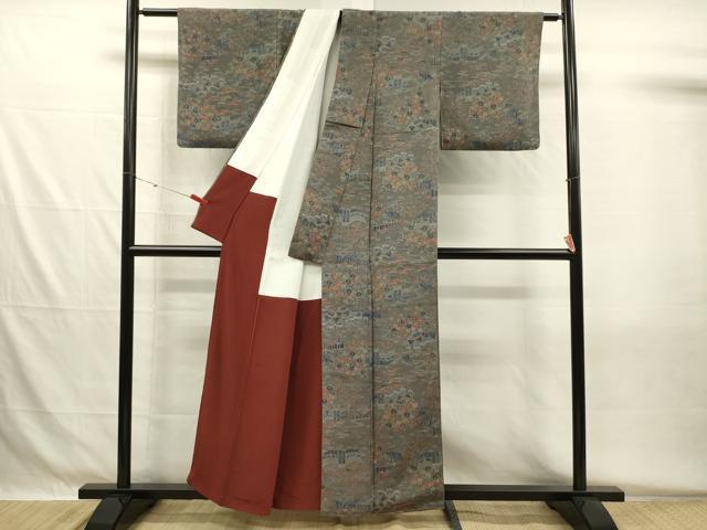 平和屋着物■上質な小紋 風景花文 鬼しぼ縮緬 正絹 逸品 DABH5532ya