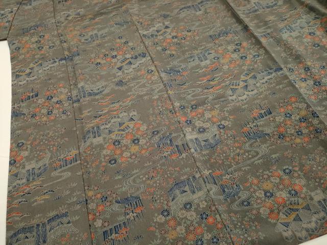 平和屋着物■上質な小紋 風景花文 鬼しぼ縮緬 正絹 逸品 DABH5532ya
