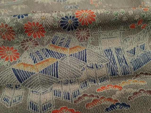 平和屋着物■上質な小紋 風景花文 鬼しぼ縮緬 正絹 逸品 DABH5532ya