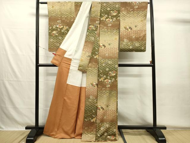 平和屋着物■上質な小紋 地紙花文 暈し染め 金彩 正絹 逸品 DABH5534ya