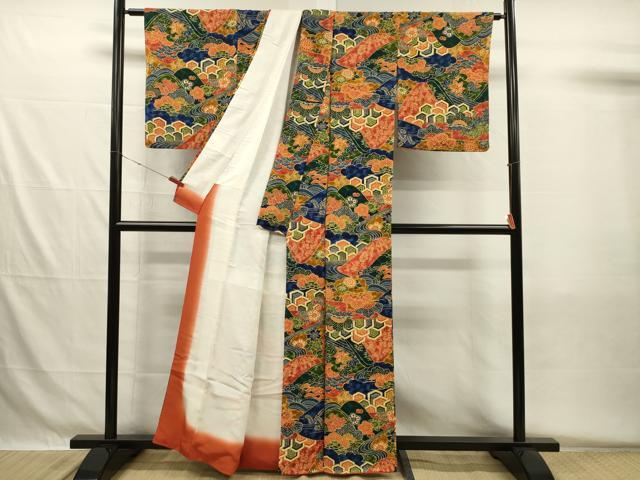 平和屋着物■上質な小紋 型染め 流水吉祥花文 正絹 逸品 DABH5541ya