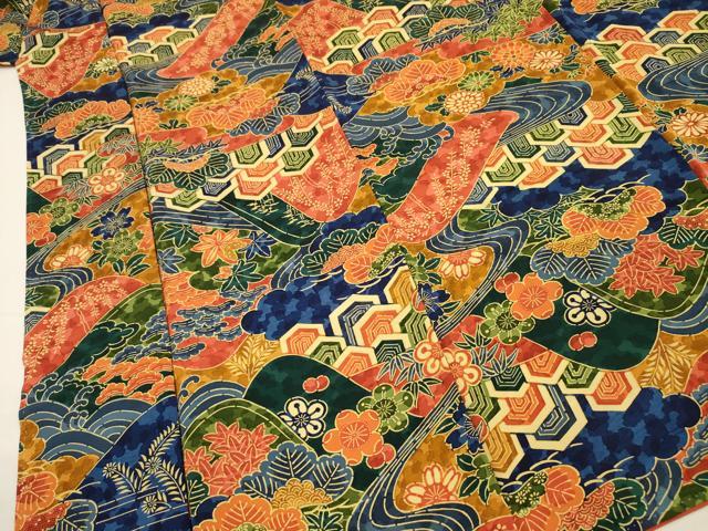 平和屋着物■上質な小紋 型染め 流水吉祥花文 正絹 逸品 DABH5541ya
