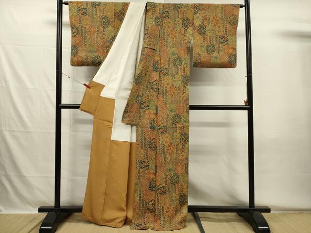 平和屋着物■上質な小紋 紬地 更紗亀甲花文 正絹 逸品 DABH5549ya