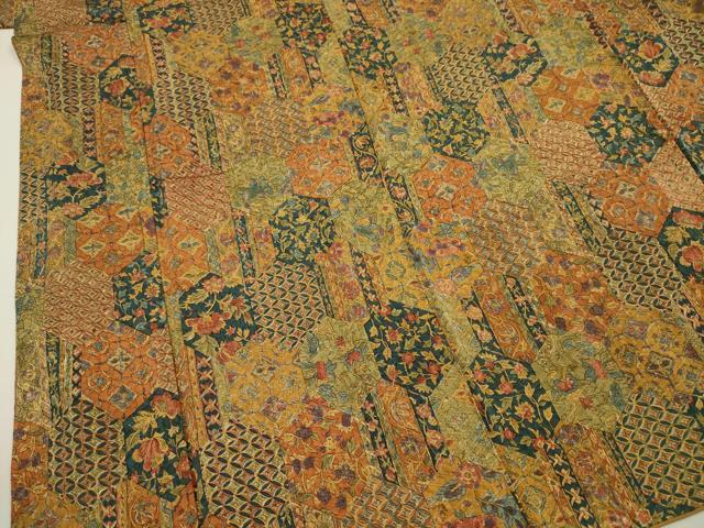 平和屋着物■上質な小紋 紬地 更紗亀甲花文 正絹 逸品 DABH5549ya