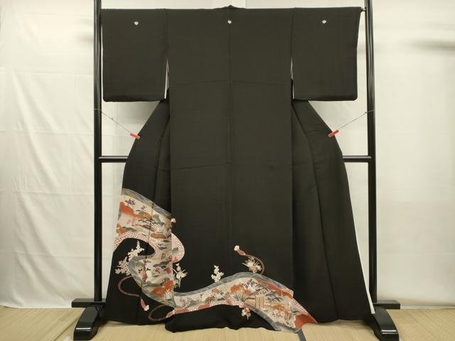 平和屋着物■豪華黒留袖 渡橋風景花文 金彩 正絹 逸品 DABH5551ya