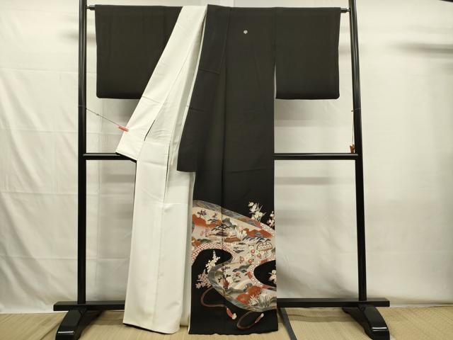 平和屋着物■豪華黒留袖 渡橋風景花文 金彩 正絹 逸品 DABH5551ya