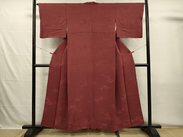 平和屋着物■上質な色無地 風景地紋 真紅色 正絹 逸品 DABH5553ya