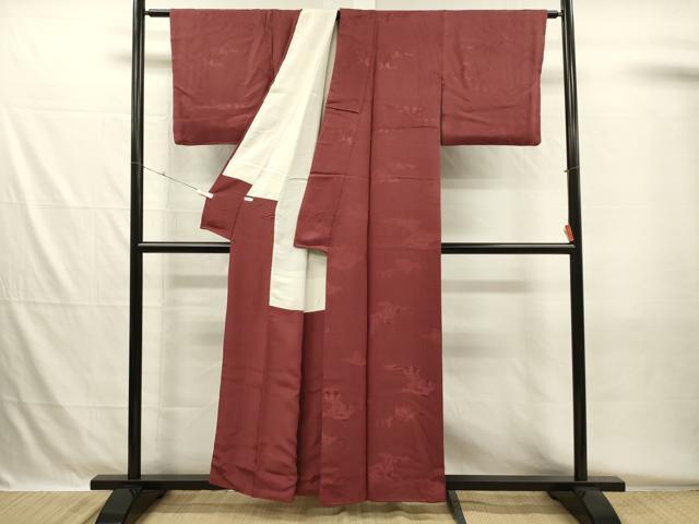 平和屋着物■上質な色無地 風景地紋 真紅色 正絹 逸品 DABH5553ya