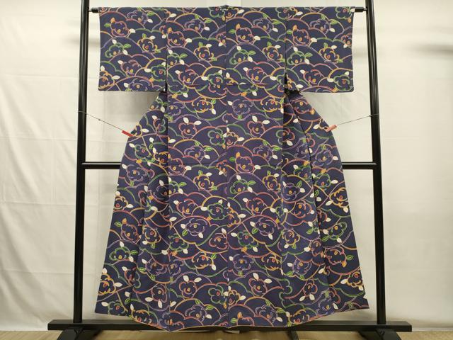 平和屋着物■上質な小紋 草花文 鬼しぼ縮緬 正絹 逸品 DABH5562ya