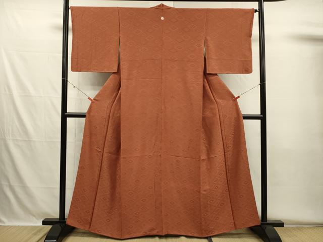 平和屋着物■上質な色無地 菱地紋 樺色 正絹 逸品 DABH5594ya