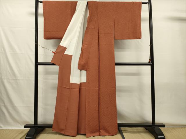 平和屋着物■上質な色無地 菱地紋 樺色 正絹 逸品 DABH5594ya