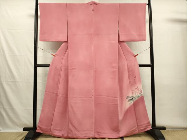 平和屋着物■二代目清次郎 手描き 色無地 薔薇色 暈し染め 鬼しぼ縮緬 正絹 逸品 DABH5607ya
