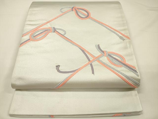 平和屋着物◎太鼓柄袋帯 総刺繍 結び紐文 正絹 逸品 DABH5622ya