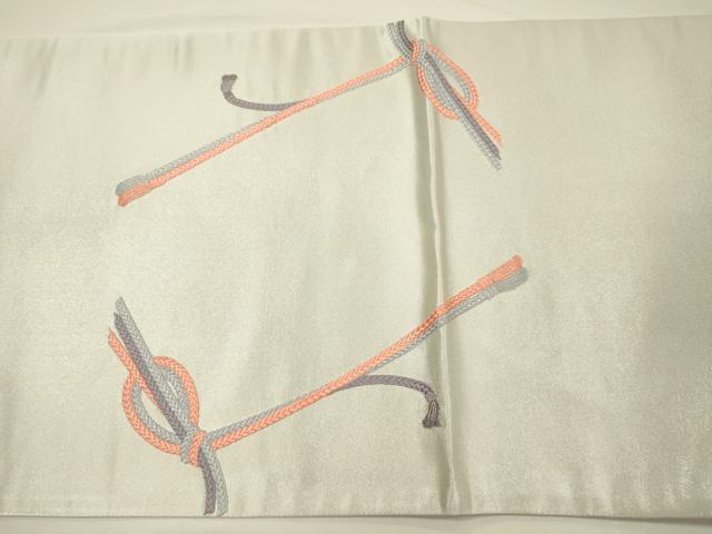 平和屋着物◎太鼓柄袋帯 総刺繍 結び紐文 正絹 逸品 DABH5622ya