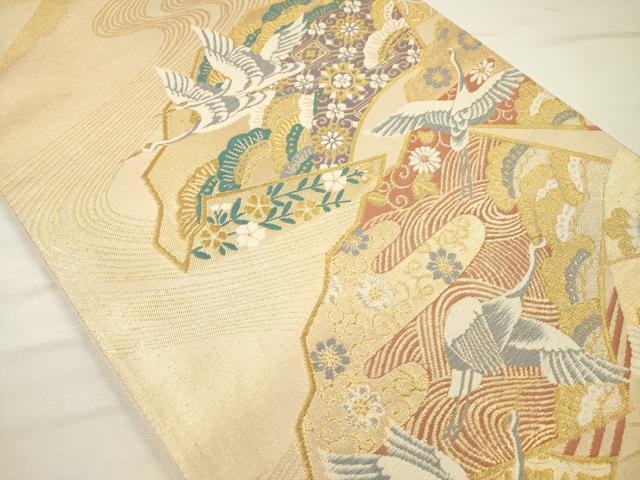 平和屋着物◎六通柄袋帯 唐織 飛鶴花松文 金銀糸 正絹 逸品 DABH5625ya