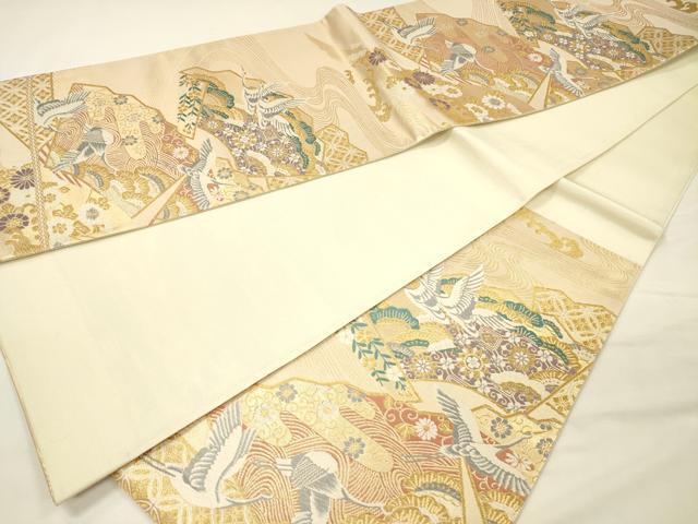 平和屋着物◎六通柄袋帯 唐織 飛鶴花松文 金銀糸 正絹 逸品 DABH5625ya