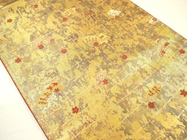 平和屋着物◎六通柄袋帯 扇面花文 金糸 引箔 正絹 逸品 DABH5631ya