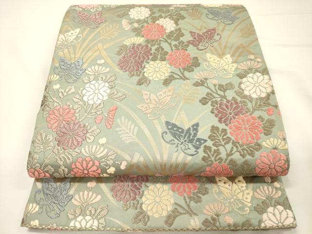 平和屋着物◎六通柄袋帯 唐織 舞蝶花文 金糸 正絹 逸品 DABH5636ya