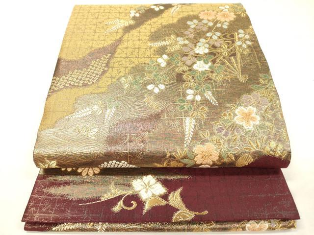 平和屋着物◎六通柄袋帯 唐織 舞花文 金糸 正絹 逸品 DABH5638ya