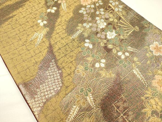 平和屋着物◎六通柄袋帯 唐織 舞花文 金糸 正絹 逸品 DABH5638ya