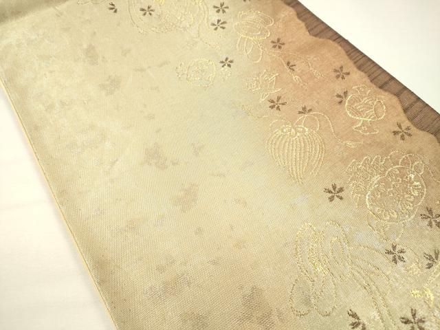 平和屋着物◎六通柄袋帯 宝尽くし舞桜文 金糸 引箔 正絹 逸品 DABH5643ya