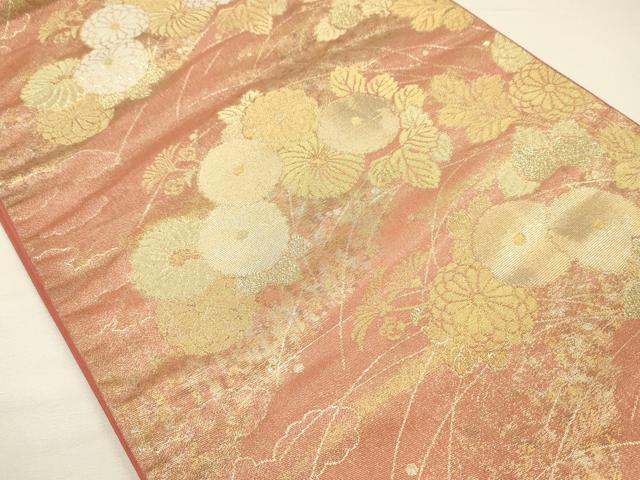 平和屋着物◎六通柄袋帯 草花文 菊 金糸 正絹 逸品 DABH5645ya