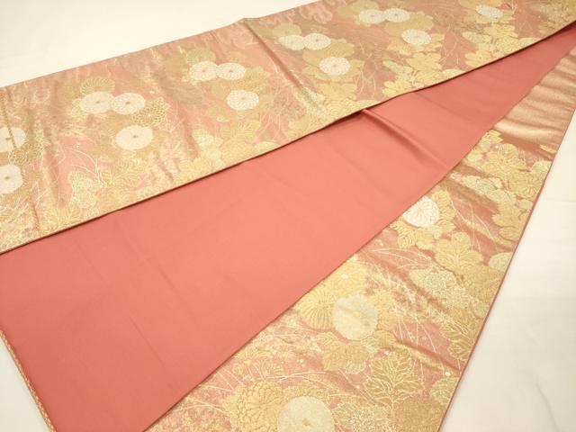 平和屋着物◎六通柄袋帯 草花文 菊 金糸 正絹 逸品 DABH5645ya