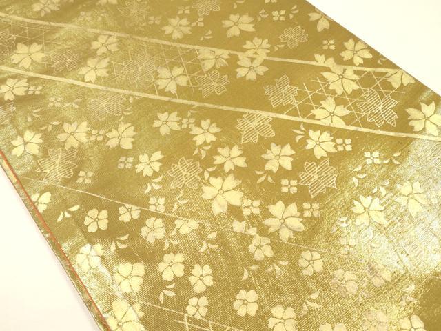 平和屋着物◎全通柄袋帯 舞桜文 金彩 正絹 逸品 DABH5650ya