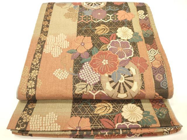 平和屋着物◎六通柄袋帯 花車文 金糸 正絹 逸品 DABH5651ya